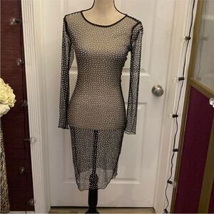 Banjul Elegant Black Sheer crystal Dress, S